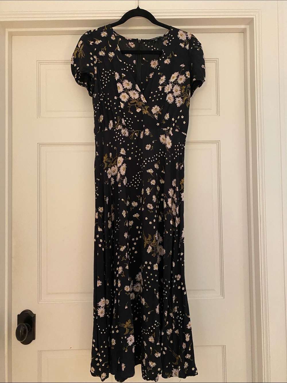 Madewell Black Midi dress with White and Olive Floral Print